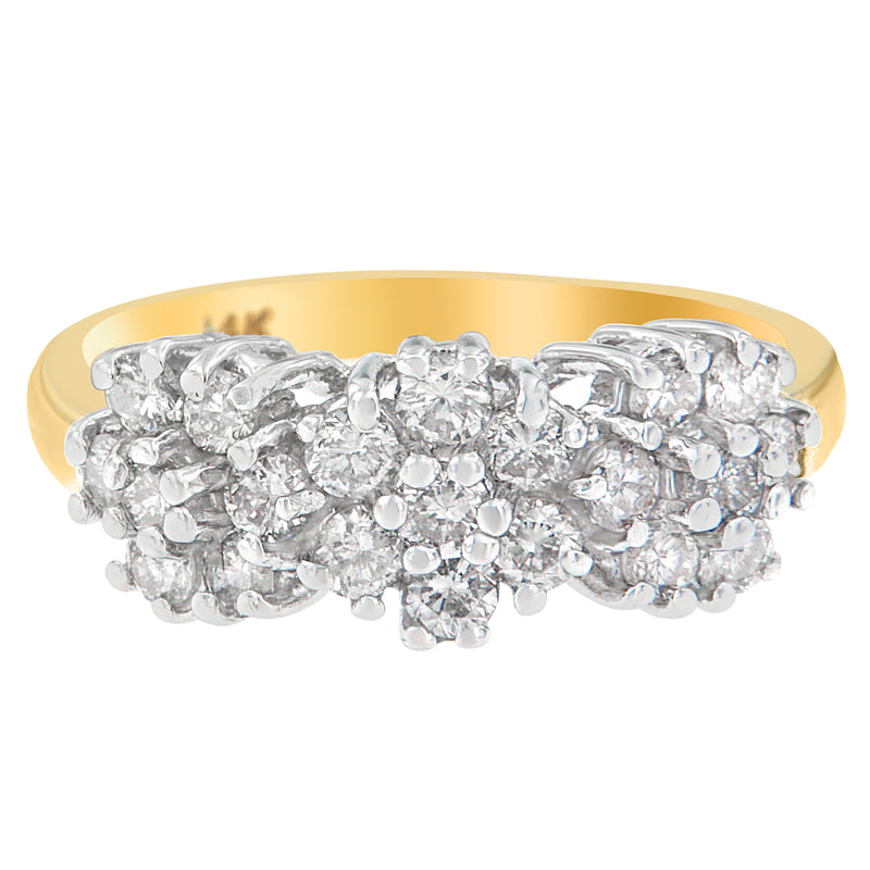 14K Two-Tone Gold 1ct. TDW 3-stone Cluster Diamond Ring (I-JI1-I2)