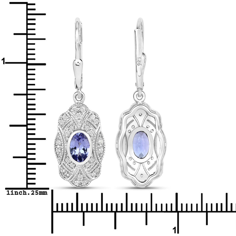 1.12 Carat Genuine Tanzanite and White Topaz .925 Sterling Silver Earrings