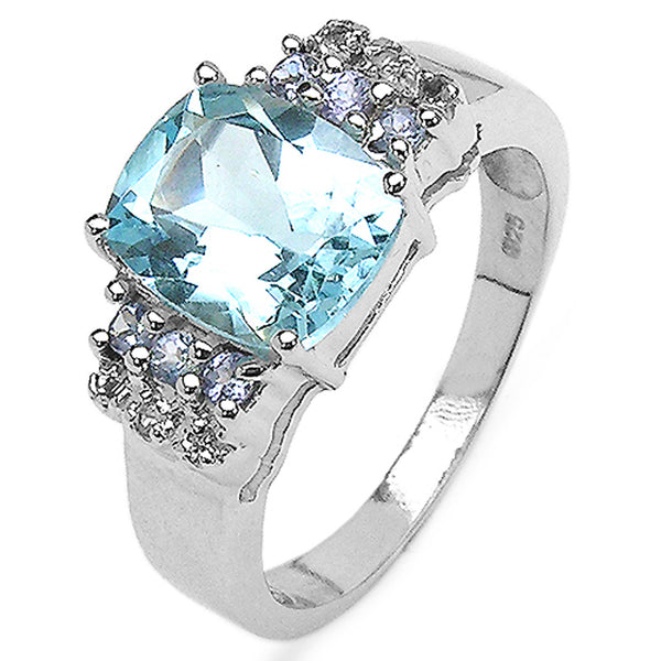 3.80 Carat Genuine Blue Topaz, Tanzanite and White Topaz .925 Sterling Silver Ring