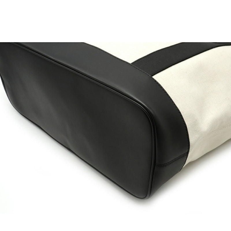 BALENCIAGA Navy Cabas Tote Bag Shoulder Canvas Leather Natural Black 374767