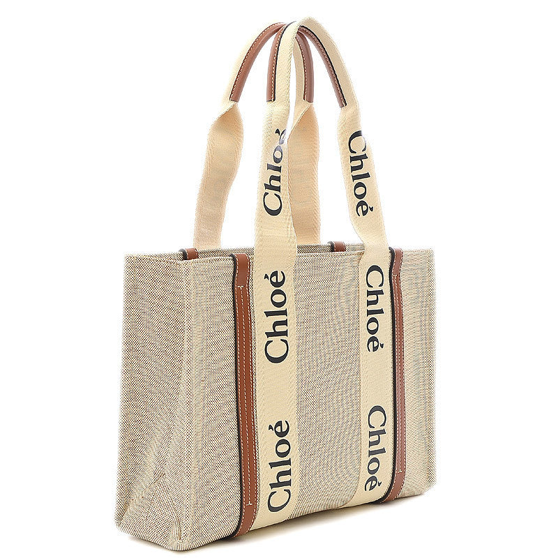 Chloe Woody Medium Tote Bag Canvas Ivory CHC21US383