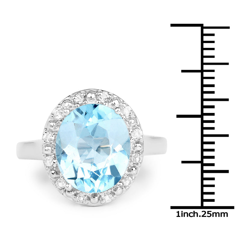 6.11 Carat Genuine Blue Topaz and White Topaz .925 Sterling Silver Ring