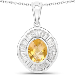 4.18 Carat Genuine Citrine and White Topaz .925 Sterling Silver Pendant