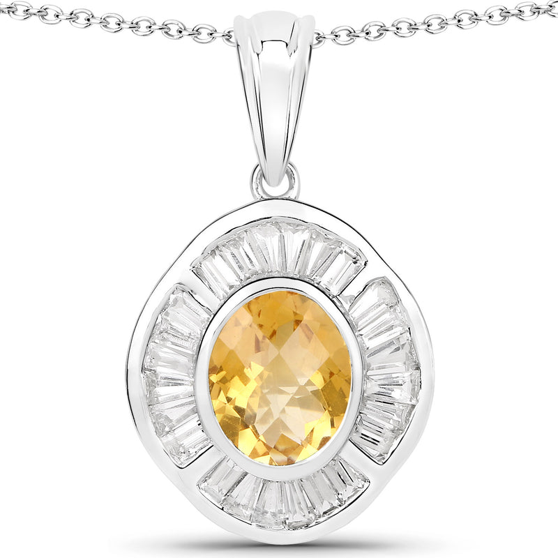 4.18 Carat Genuine Citrine and White Topaz .925 Sterling Silver Pendant