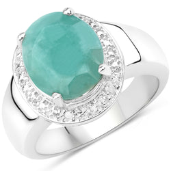 4.72 Carat Genuine Emerald and White Diamond .925 Sterling Silver Ring