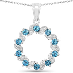 1.50 Carat Genuine London Blue Topaz and White Topaz .925 Sterling Silver Pendant