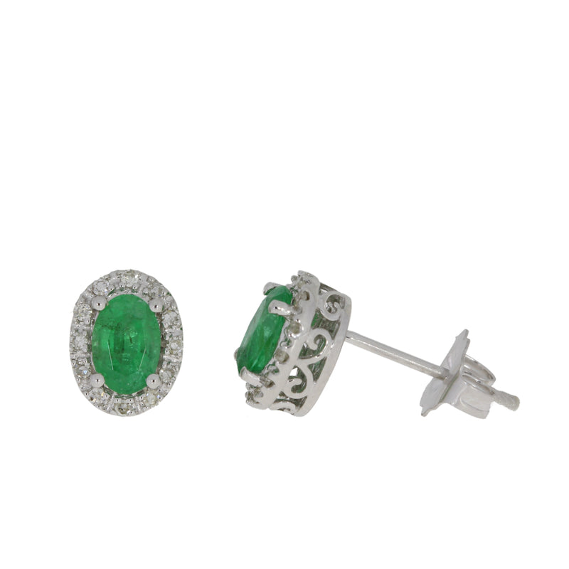 1.11ct Emerald Diamond Stud Earrings 14KT White Gold