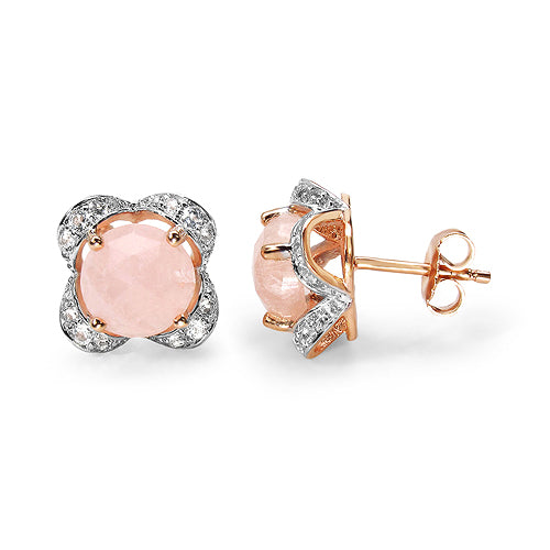 14K Rose Gold Plated 7.76 Carat Genuine Morganite & White Topaz .925 Sterling Silver Earrings