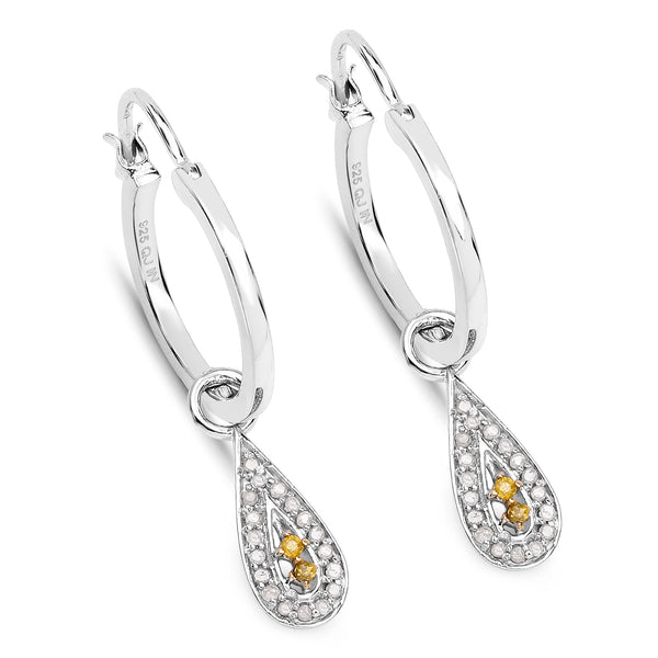 0.26 Carat Genuine White Diamond and Yellow Diamond .925 Sterling Silver Earrings