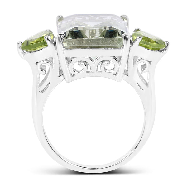 11.90 Carat Genuine Green Amethyst and Peridot .925 Sterling Silver Ring