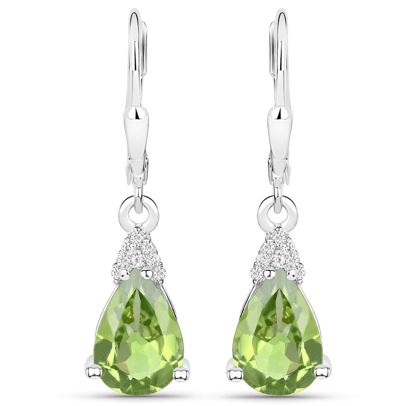 2.80 Carat Genuine Peridot and White Zircon .925 Sterling Silver Earrings