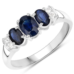 1.01 Carat Genuine Blue Sapphire and White Topaz .925 Sterling Silver Ring