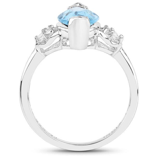 3.78 Carat Genuine Swiss Blue Topaz and White Topaz .925 Sterling Silver Ring