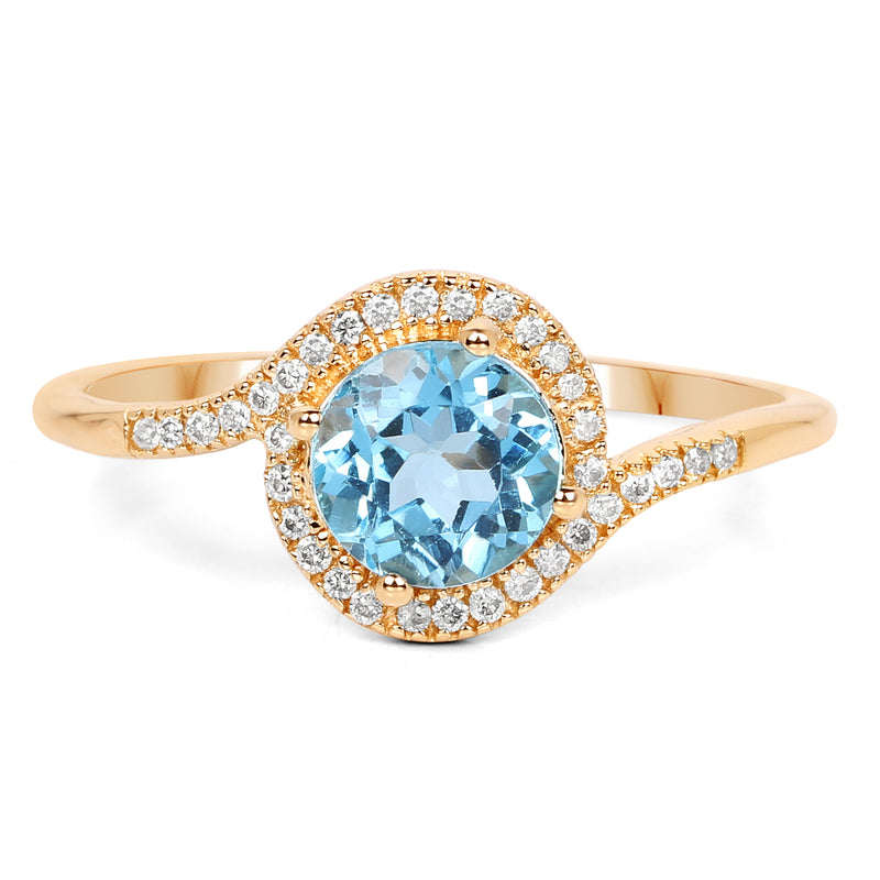 1.10 Carat Genuine Swiss Blue Topaz and White Diamond 14K Yellow Gold Ring