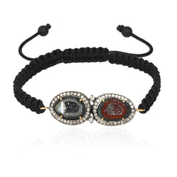 13.9ct Gemstone Onyx Diamond Macrame Bracelet 18k Gold Sterling Silver Jewelry