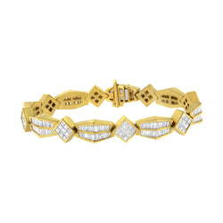 14K Yellow Gold 9 3/8ct.TDW Princess and Baguette Cut Diamond Bold Link Bracelet (G-HVS1-VS2)