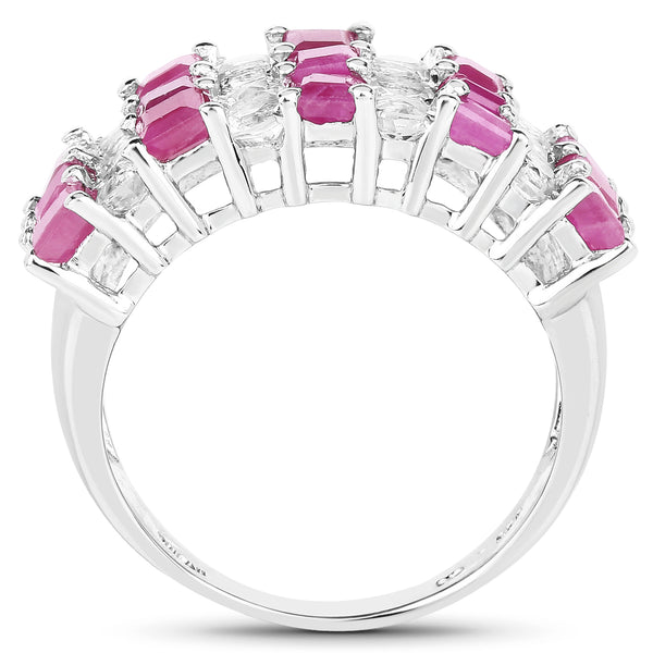 4.14 Carat Genuine Ruby and White Topaz .925 Sterling Silver Ring
