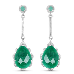 14.20 Carat Dyed Emerald and Emerald .925 Sterling Silver Earrings