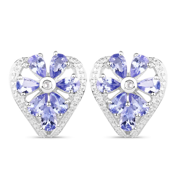 2.97 Carat Genuine Tanzanite & White Topaz .925 Sterling Silver Earrings