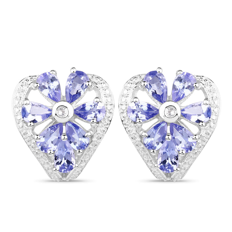 2.97 Carat Genuine Tanzanite & White Topaz .925 Sterling Silver Earrings