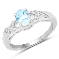 0.99 Carat Genuine Blue Topaz & White Diamond .925 Sterling Silver Ring