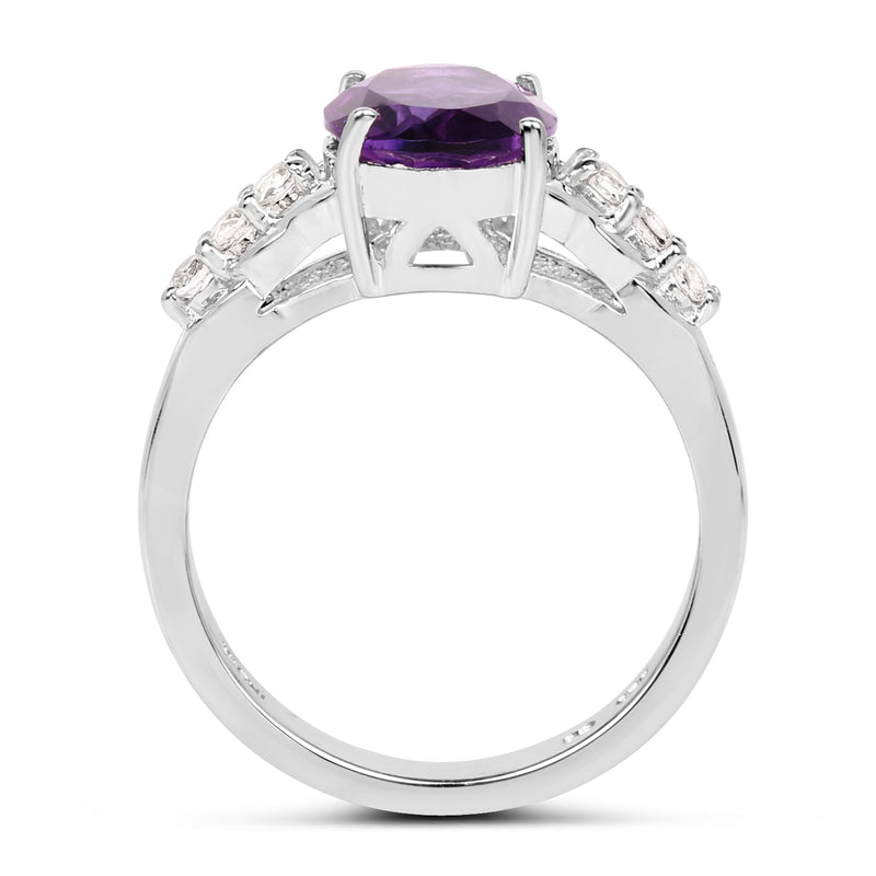 2.44 Carat Genuine Amethyst and White Topaz .925 Sterling Silver Ring