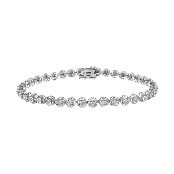 .925 Sterling Silver 1/2 cttw Miracle Set Diamond Milgrain Style Link Bracelet (I-J, I3-Promo) - Size 7.25"