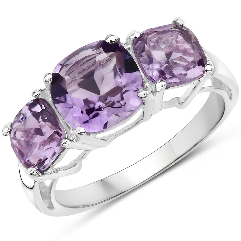 3.29 Carat Genuine Amethyst and White Topaz .925 Sterling Silver Ring