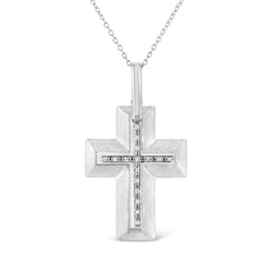 .925 Sterling Silver Prong-Set Diamond Accent Bold Cross 18" Pendant Necklace (I-J Color, I1-I2 Clarity)