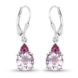 5.10 Carat Genuine Pink Amethyst and Rhodolite .925 Sterling Silver Earrings