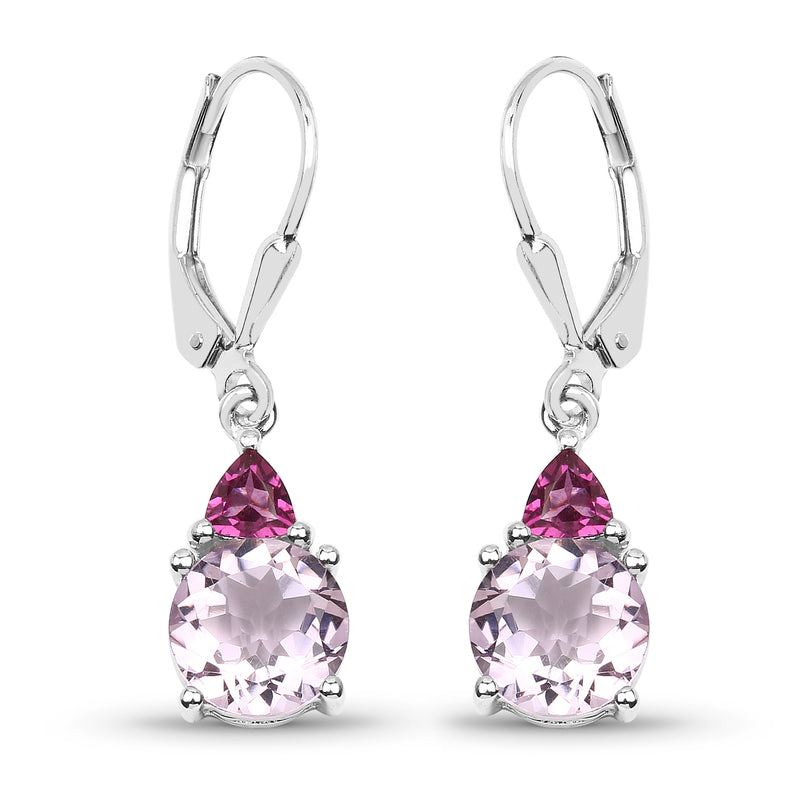 5.10 Carat Genuine Pink Amethyst and Rhodolite .925 Sterling Silver Earrings