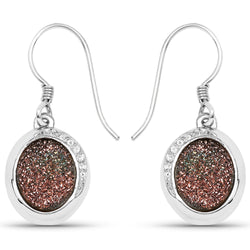 4.72 Carat Genuine Copper Bloom Drusy and White Topaz .925 Sterling Silver Earrings