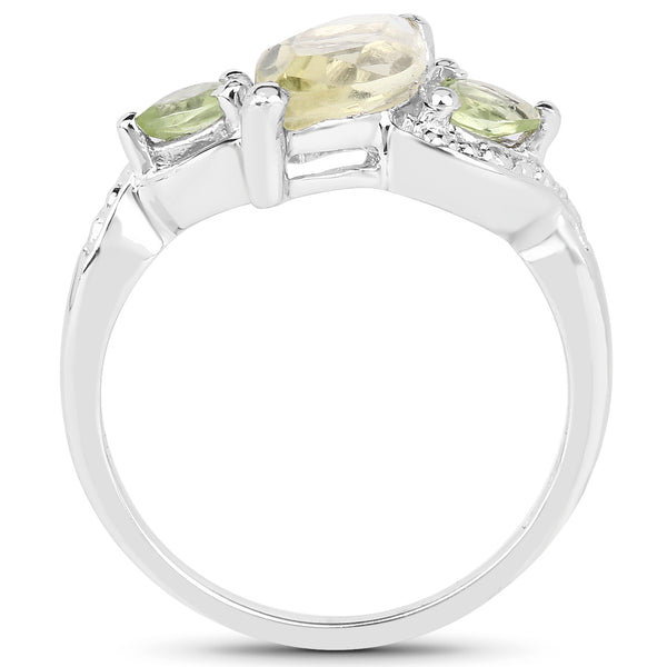 1.20 Carat Genuine Lemon Topaz and Peridot .925 Sterling Silver Ring