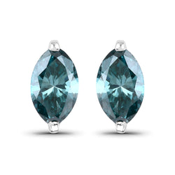 0.69 Carat Genuine Blue Diamond 14K White Gold Earrings