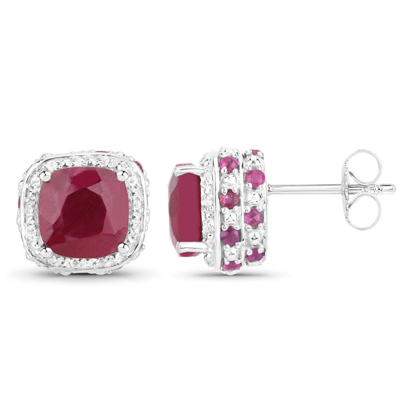 "6.12 Carat Dyed Ruby, Ruby and White Topaz .925 Sterling Silver Earrings"