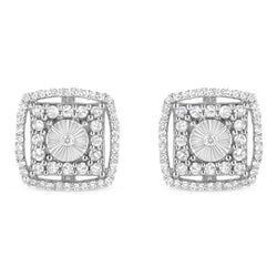 .925 Sterling Silver 1.0 Cttw Round Diamond Double Halo and Disc Stud Earring (I-J Color, I2-I3 Clarity)