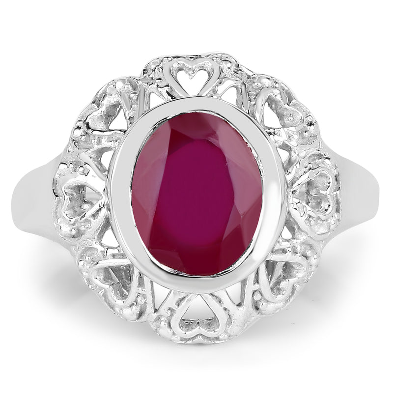 3.10 Carat Glass Filled Ruby .925 Sterling Silver Ring