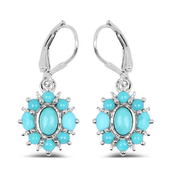 3.26 Carat Genuine Turquoise and White Topaz .925 Sterling Silver Earrings