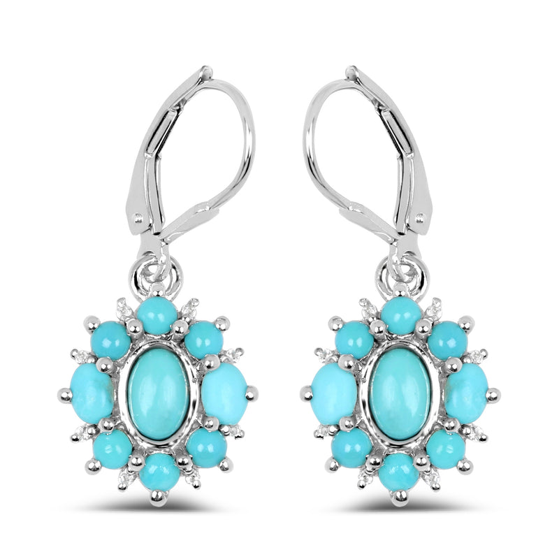 3.26 Carat Genuine Turquoise and White Topaz .925 Sterling Silver Earrings