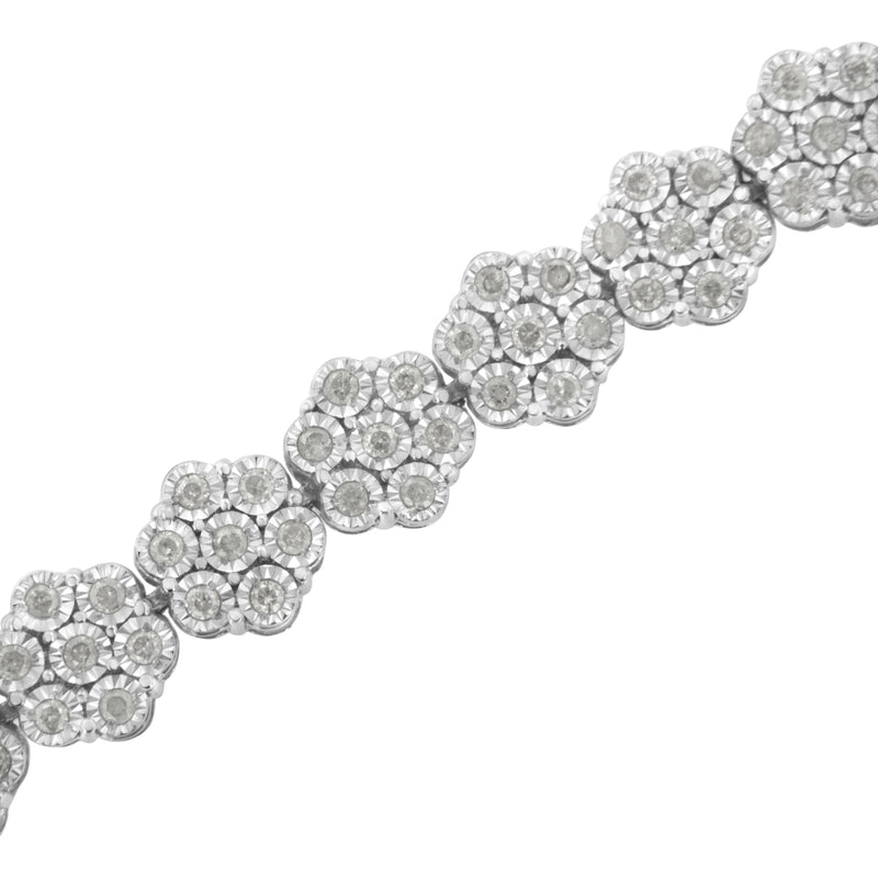 .925 Sterling Silver 2.0 cttw Diamond 7 Stone Floral Cluster Link Bracelet (I-J Color, I3 Clarity) -7.25"