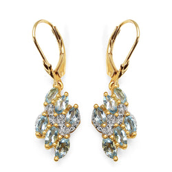 14K Yellow Gold Plated 1.55 Carat Genuine Aquamarine & White Topaz .925 Sterling Silver Earrings