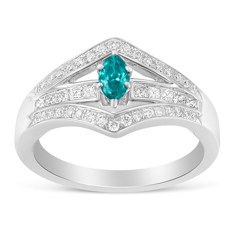 14k White Gold 5/8ct TDW Round Princess and Treated Blue Marquise Diamond Ring(H-I SI2-I1)