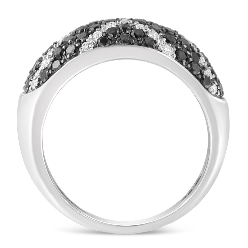 14k White Gold 1ct TDW Treated Black Round Diamond Cluster Ring(H-I SI2-I1)