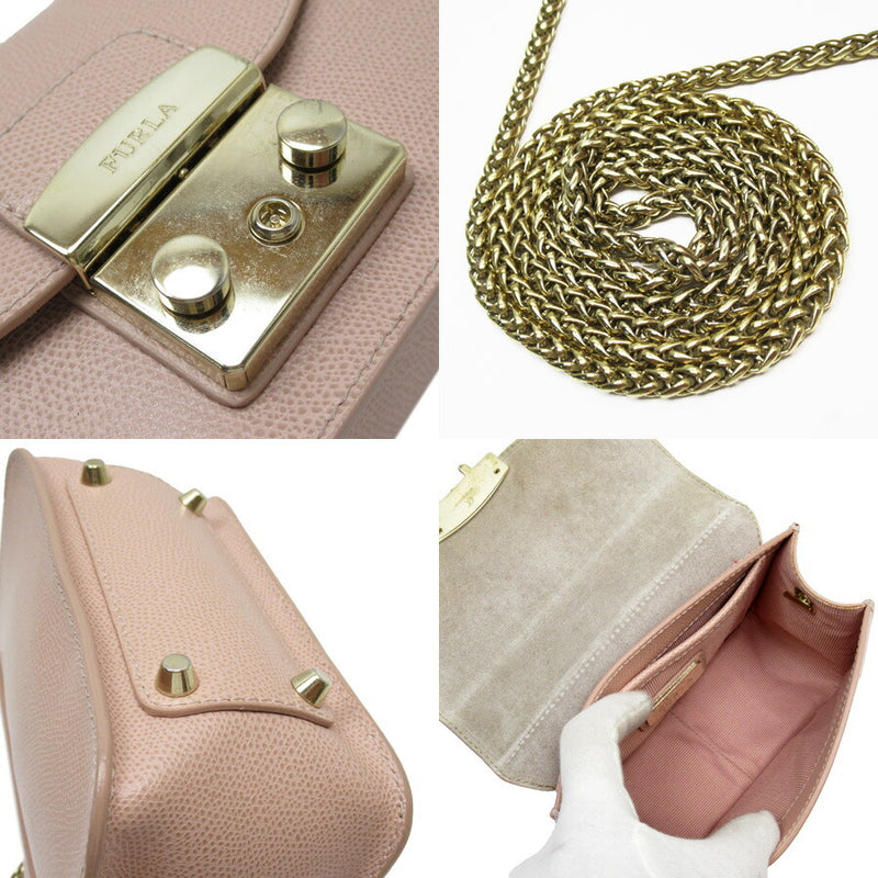 Furla Shoulder Bag Metropolis Mini Pink Gold Leather