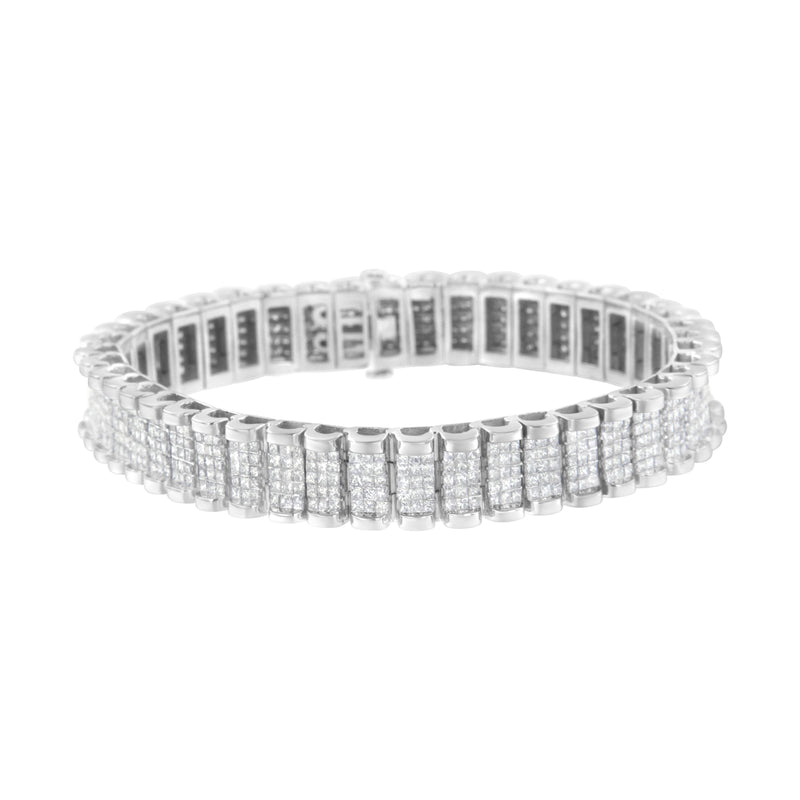 14K White Gold 7-1/10 Cttw Princess Cut Diamond 7" Rectangular Invisible Set Diamond Grid Tennis Bracelet (H-I Color, SI1-SI2 Clarity)