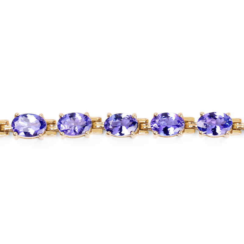 14K Yellow Gold Plated 9.68 Carat Genuine Tanzanite .925 Sterling Silver Bracelet