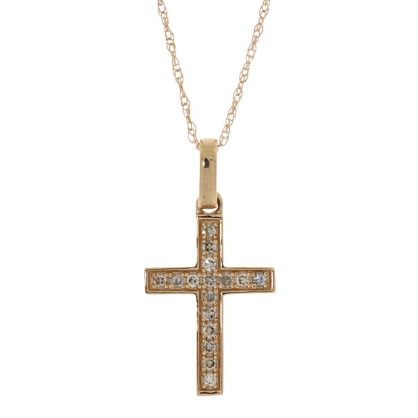 .08ct Diamond Cross Religious Pendant 14KT Rose Gold