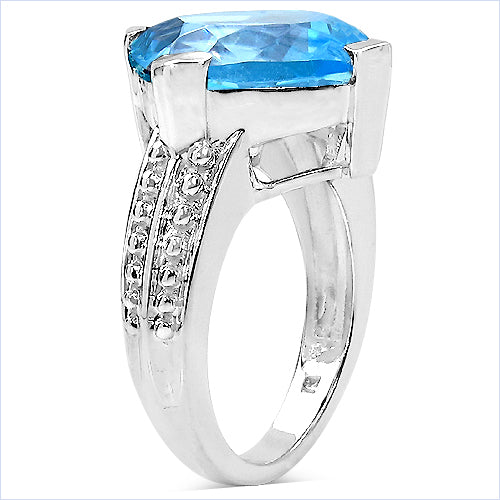 12.40 Carat Genuine Blue Topaz .925 Sterling Silver Ring