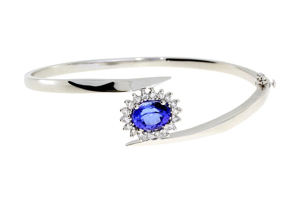 Tanzanite Diamond Bangle Bracelet 14KT White Gold