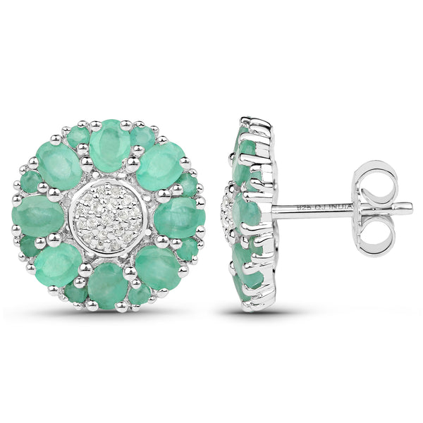 2.88 Carat Genuine Emerald and White Topaz .925 Sterling Silver Earrings